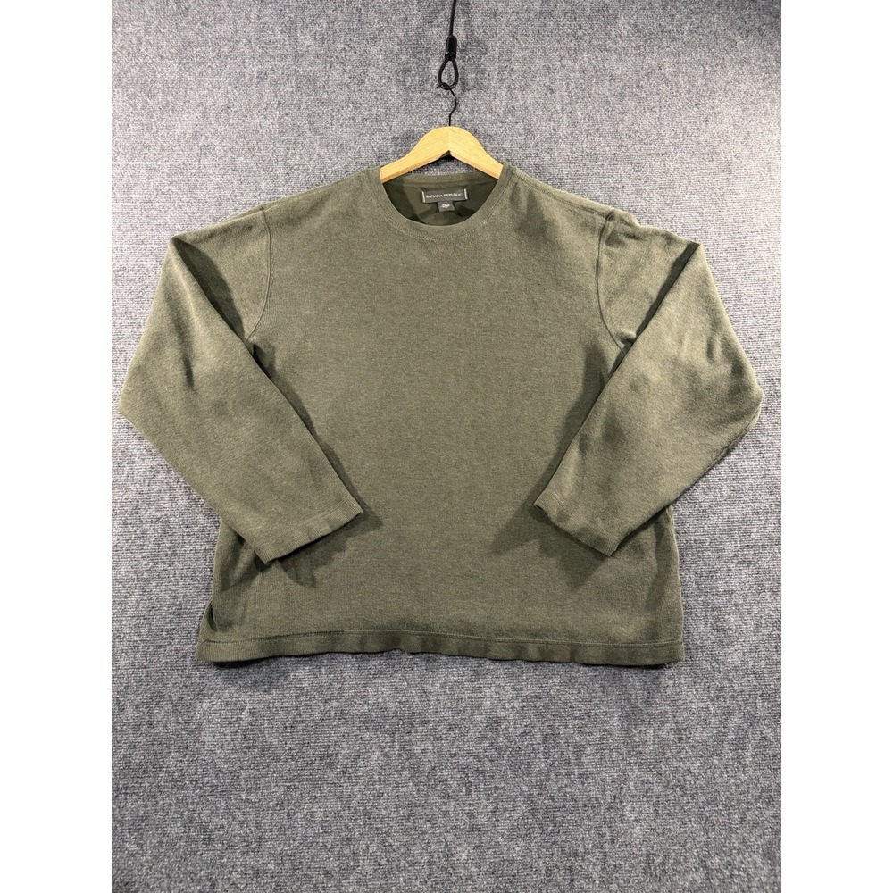 Banana Republic Mens Cotton Knit Crew Neck Pullover Sweater Green XL Solid